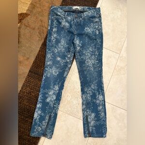 Free People Blue Floral Skinny Jeans with Ankle Zippers